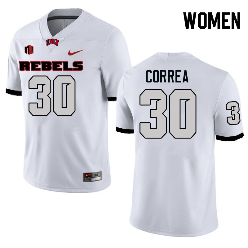 Women #30 Charles Correa UNLV Rebels College Football Jerseys Stitched-White